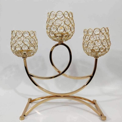 Picture of Golden Color Spiral Shape 3 in 1 Glossy Metal Made Candle Holder Gold