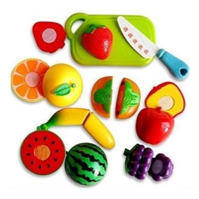 Picture of Kitchen Food Fruit Vegetable Cutting Toys Educational Toy Safety Children Kitchen Toys Sets Fruit Cutter (10 pc Fruits 1pc Plate and Knife) Multicolor