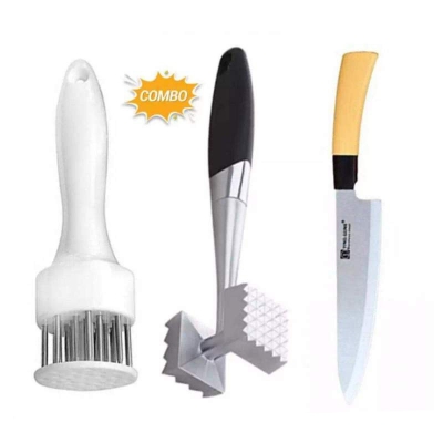 Picture of Combo of BBQ Grill Stand, Kitchen Knife, Meat Hammer and Meat Tenderizer Multicolor