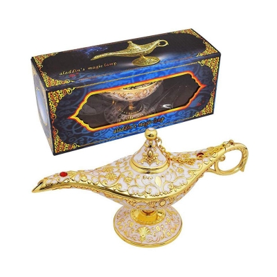 Picture of Aladdin Lamp Magic Genie Wishing Light,Collectable Rare Classic Arabian Costume Props Lamp Tabletop Decor Crafts For Home/Wedding Decoration&Gift For Party/Halloween/Birthday White