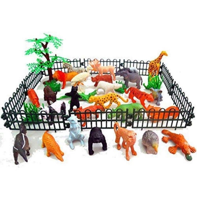 Picture of Safari Plastic Animals Figures Toys-53 Piece Mini Realistic Wild Vinyl Zoo Jungle Animal Toy Set, Learning Party Favors Toys for Boys & Girls Kids Toddlers Forest Small Animals Playset Multicolor