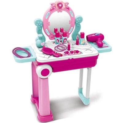 Picture of Dressing Table Toy Princess Dressing Room Child Cosmetic Plastic Toys Birthday Gift Can Be Turned Into Suitcase Gift for Girls Kids (Color : Pink, Size : 63x53x24.5cm) 