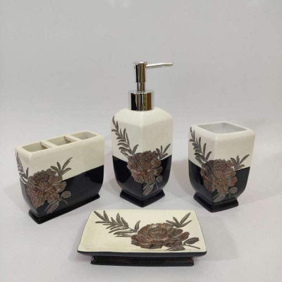 Picture of Sweet Rose Designed On Attractive Black & White Color Body Bathroom Accessories