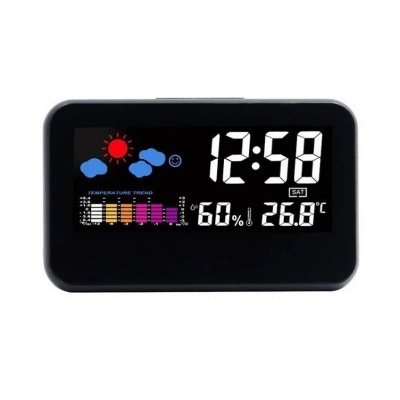 Picture of Digital LED Display Weather Station Alarm Clock with Temperature and Humidity Display Black