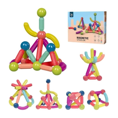 Picture of Magnetic Sticks and Balls Building Blocks Toy for Kids, Magnetic Balls and Rods Set Kids Montessori Toys Stacking Toys for Kids Age 3+ Years (36 Pcs) Multicolor