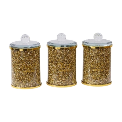 Picture of Per Pcs Heavy Glass with Glitter Design Tea, Coffee & Sugar Jar Gold