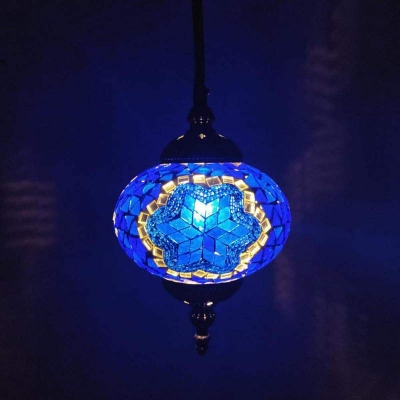 Picture of Glass and Mosaic Made Chimney Turkish Style Single Hanging Lamp Multicolor