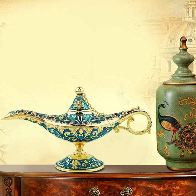 Picture of Aladdin Lamp Magic Genie Wishing Light,Collectable Rare Classic Arabian Costume Props Lamp Tabletop Decor Crafts For Home/Wedding Decoration&Gift For Party/Halloween/Birthday Green