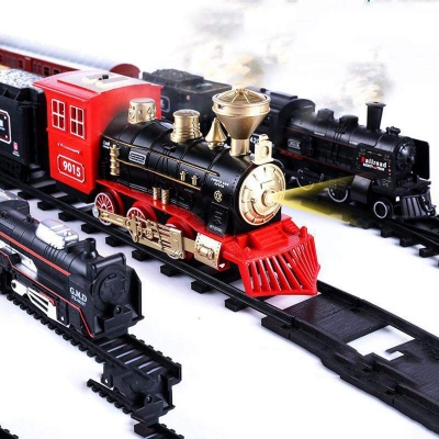 Picture of Electric Train Toys Long rail Track Set With Light Sound Classic Steam Train Toys DIY Stitching Educational Toy Christmas Birt Multicolor