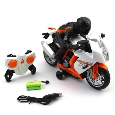 Picture of RC Motorcycle Toys Remote Controlled mini RC Motorcycle Super Cool Toy Stunt Car For Children Gift With light music rotation White