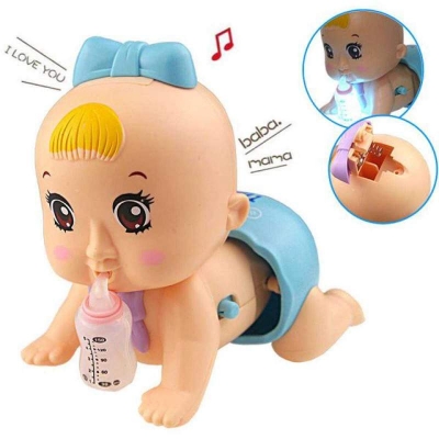 Picture of Baby Doll model toys educational toys batteries works toys for children birthday gift sounding toys Electric mini climbing baby - 12*11cm Brown