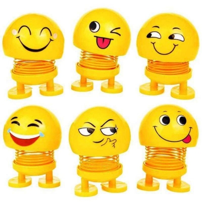 Picture of Emoji Smiley Face Spring Doll, Cute Emoji Bobble Head Dolls Car/table Ornaments Bounce Toys, Spring for Children Shaking Head Expression Pack Toys Mix design Yellow