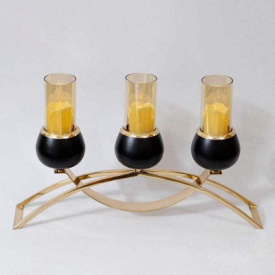 Picture of 3 in 1 Golden Color Stand Black Color Holder Full Metal Body Candle Holder Black