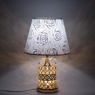 Picture of Crystal Stone Design Golden Color Metal Body With White Golden Designed Shade Table Lamp Gold