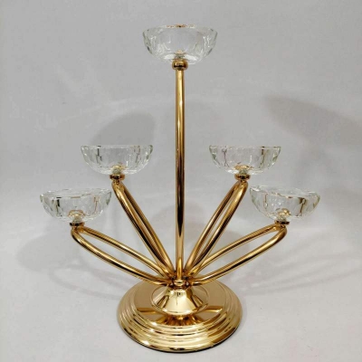 Picture of 5in1 Glass Candle Holder with Golden Color Metal Body Candle Holde Gold