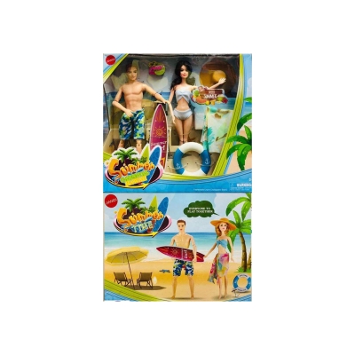 Picture of fashion dolls set couple having summer vocation on beach Multicolor