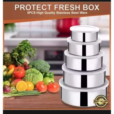 Picture of Stainless steel food box 5 pieces with food grade plastic cover Silver