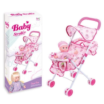 Picture of Doll Stroller, Baby Toddler Toy Trolley Pram Go-Cart Pretend Play House Toys With Safety Buckle Bearing Ability 50Kg Multicolor