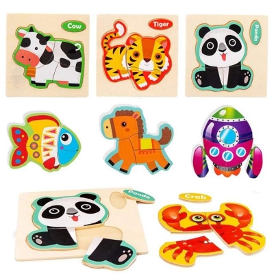 Picture of CM 3 pieces Wooden Puzzles for Toddlers 3 Years Animal Vehicle Jigsaw Puzzle Educational Kids Puzzles Toys Montessori Learning Jigsaw Toy Multicolor