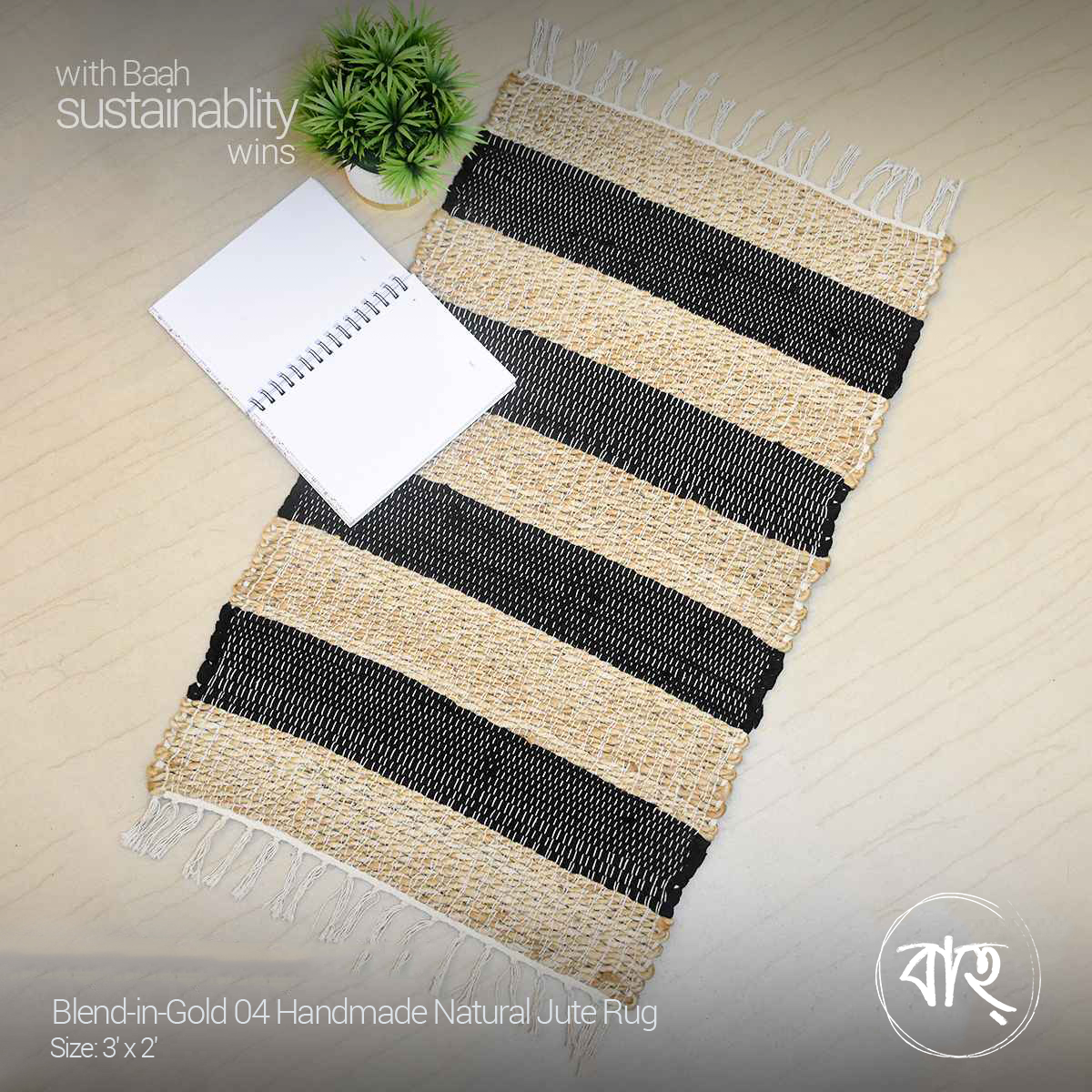 Picture of Baah's Blend-in-Gold 04 Handmade Natural Jute Rug-natural