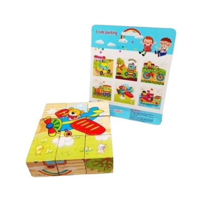 Picture of Different shapes of animals wooden blocks puzzle, set of Six,Nine piece Multicolor