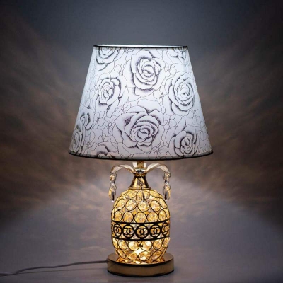 Picture of Crystal Stone Design Golden Color Metal Body With White Golden Designed Shade Table Lamp Gold