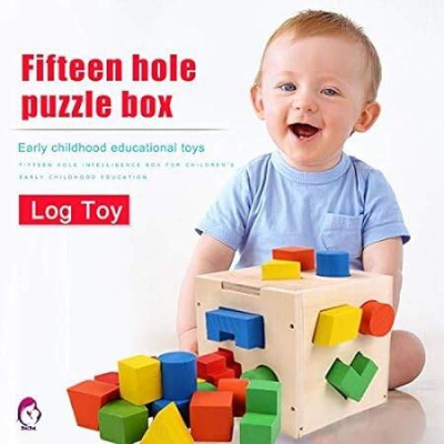 Picture of Simple Days Shape Sorting Cube 15 Hole Wooden Shape Matching Intelligence Box Multicolor