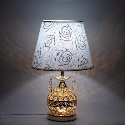 Picture of Crystal Stone Design Golden Color Metal Body With White Golden Designed Shade Table Lamp 