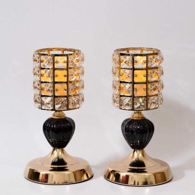 Picture of Diamond Cut Stone Design Golden Color Metal Body Black Stand Candle Holder Gold