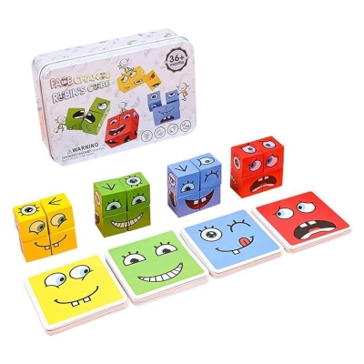 Picture of Wooden Expressions Matching Block Puzzles, Puzzle Building Blocks, Educational Puzzles, Toy Board Games, for Children Aged 3, 4, 5 Years Multicolor