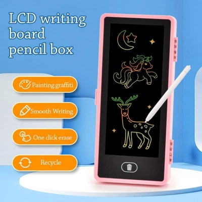 Picture of Smart 2-in-1 LCD Writing Pencil Case for Kids | Reusable Digital Drawing Pad & Stationery Organizer Multicolor