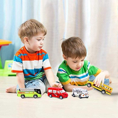 Picture of 4pcs/set Alloy Diecast Car Models Pull Back Toy Cars Bus Collection Business Car For Children Kids Christmas Gifts Multicolor