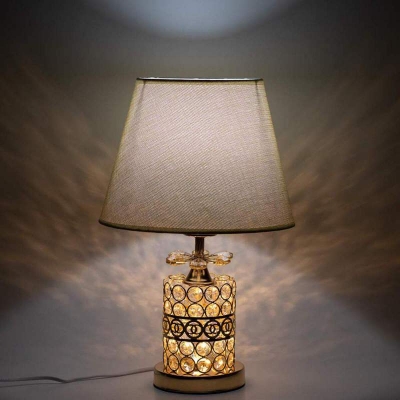 Picture of Crystal Stone Design Golden Color Metal Body With White Golden Designed Shade Table Lamp Gold