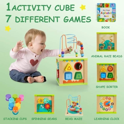 Picture of 6-IN-1 Wooden Kids Baby Activity Cube Early Educational Toys 