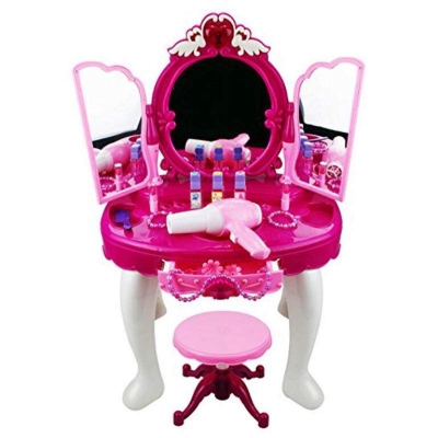 Picture of Glamorous Triple Mirror Pretend Play Battery Operated Toy Beauty Mirror Vanity Play Set w/ Flashing Lights, Music, Accessories Multicolor