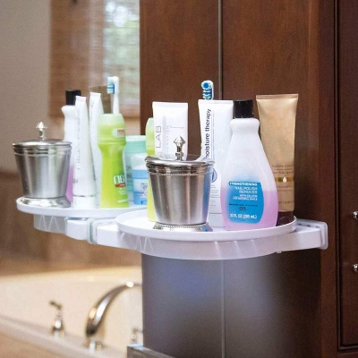 Picture of 360 Degree Rotating Shelf No Need To Punch Spinning Corner Shelf Storage Organizer Kitchen Bathroom Wall Shelf White