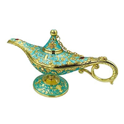 Picture of Aladdin Magic Genie Lamp Incense Burners Metal Carved Wishing Light For Home Tabletop Decoration, Party, Birthday Delicate Gift Gold