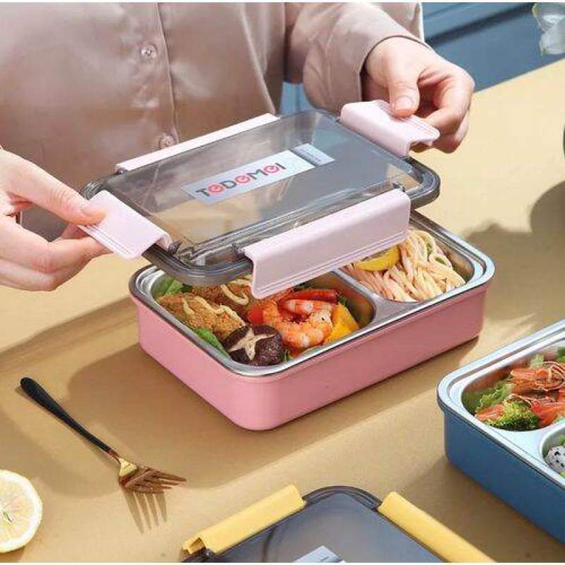 Picture of Tedemei Stainless Steel 2 Compartment Leak Proof Lunch Box portable Separated Office/Students Lunch Box Multicolor
