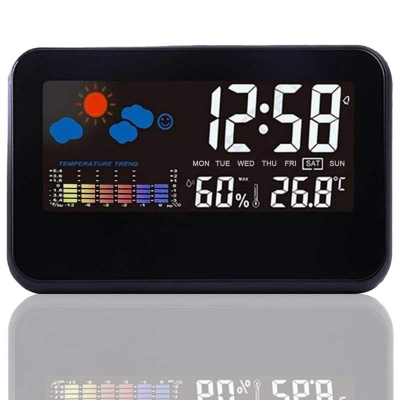 Picture of Digital LED Display Weather Station Alarm Clock with Temperature and Humidity Display Black