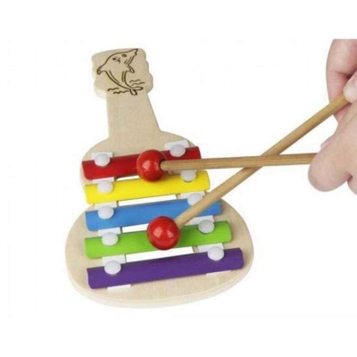 Picture of Wooden Xylophone Hand Knock Guitar-shaped Piano Musical Toy for Kids - Multicolor