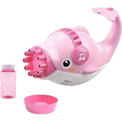 Picture of Cute Dolphin  Bubble 10-Holes Electric Gatling Bubble Maker for Kids Summer Toy, Bubble Blaster Bubble Machine Pink