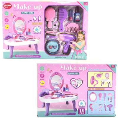 Picture of 18pcs kids pretend play dresser toy girl cosmetics playset makeup toys for girl set kids birthday gift Multicolor
