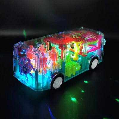 Picture of Transparent Gear Bus Musical Toy for Kids with 3D Light & Sound 360 Degree Rotating Battery Operated Toys Multicolor