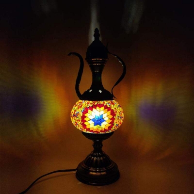 Picture of Multi-Color Glass Design Mosaic Turkish Jug Style Table Lamp Multicolor