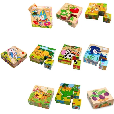 Picture of Six-sided Wooden Puzzle for children-Six Kinds of Design Multicolor