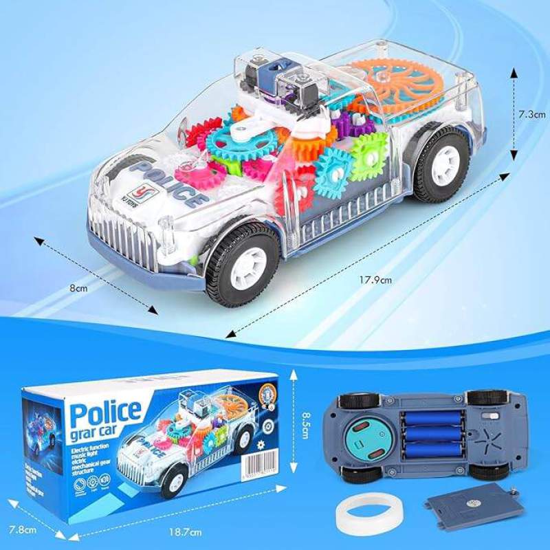 Picture of Electric Police Car Toy with Lights and Music, Auto Driving, Transparent Gears, Battery Operated, Ages 3-8 Years, Kids Gifts Multicolor