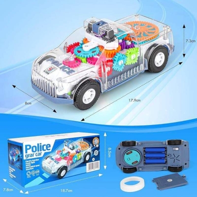 Picture of Electric Police Car Toy with Lights and Music, Auto Driving, Transparent Gears, Battery Operated, Ages 3-8 Years, Kids Gifts Multicolor