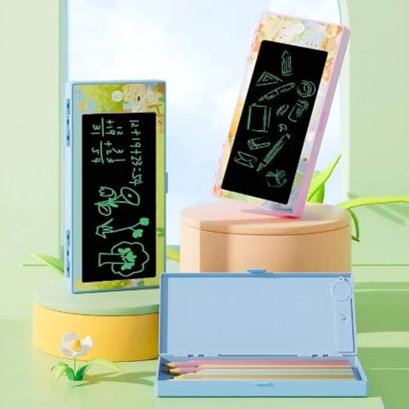 Picture of Smart 2-in-1 LCD Writing Pencil Case for Kids | Reusable Digital Drawing Pad & Stationery Organizer Multicolor
