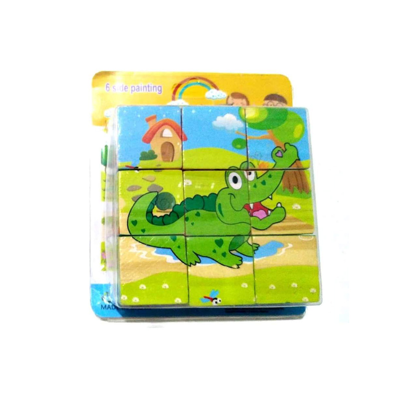 Picture of Different shapes of animals wooden blocks puzzle, set of Six,Nine piece Multicolor