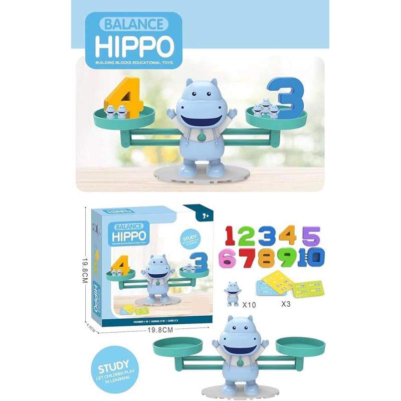 Picture of Balance Hippo Educational Building Blocks Toy – Numbers 1-10, Animals x10, Cards x3 – Age 3+ Multicolor